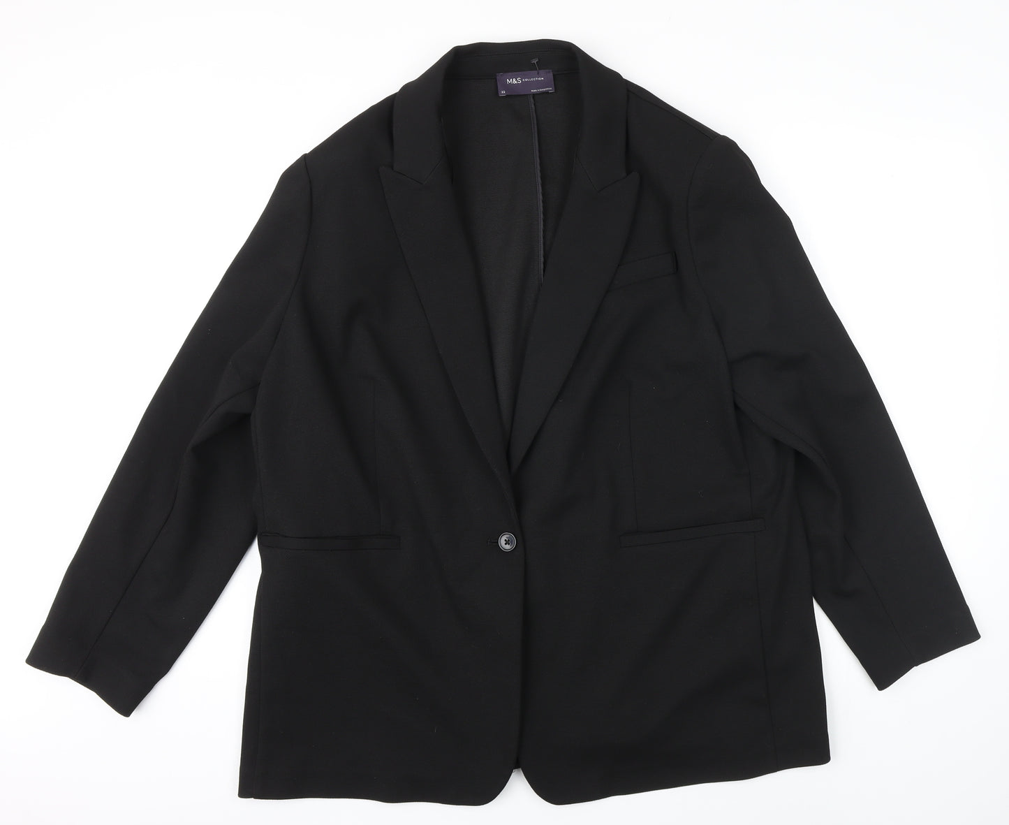 M&S Womens Black Jacket Blazer Size 22 Button