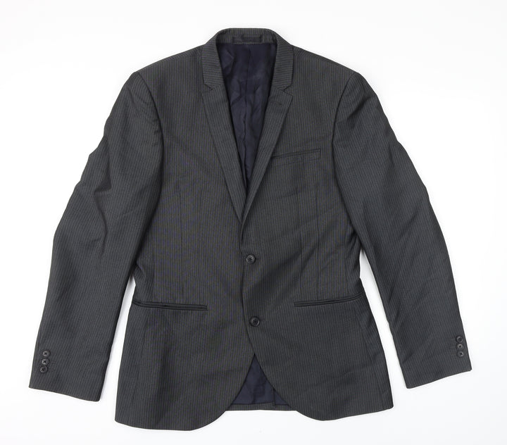NEXT Mens Grey Striped Polyester Jacket Blazer Size 40 Regular