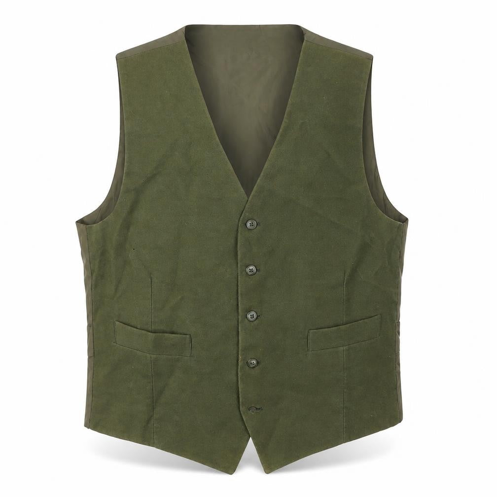 Front view of Chatsworth men’s green jacket waistcoat, size M, button