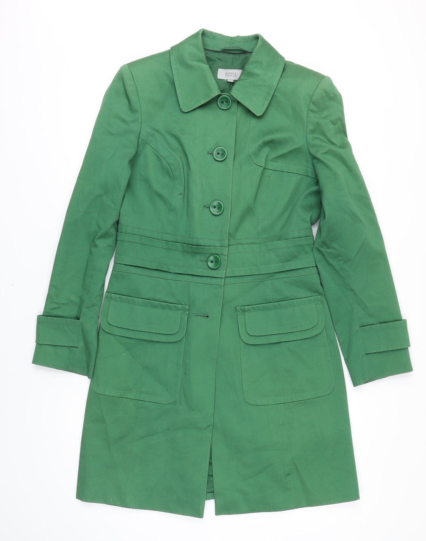 M&S Womens Green Rain Coat Coat Size 10 Button