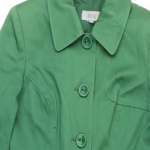 M&S Womens Green Rain Coat Coat Size 10 Button