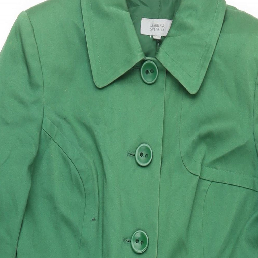 M&S Womens Green Rain Coat Coat Size 10 Button