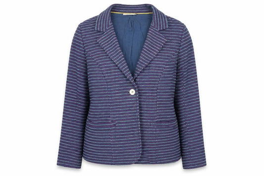 Front view of Adini women’s multicoloured geometric jacket blazer, size M, button