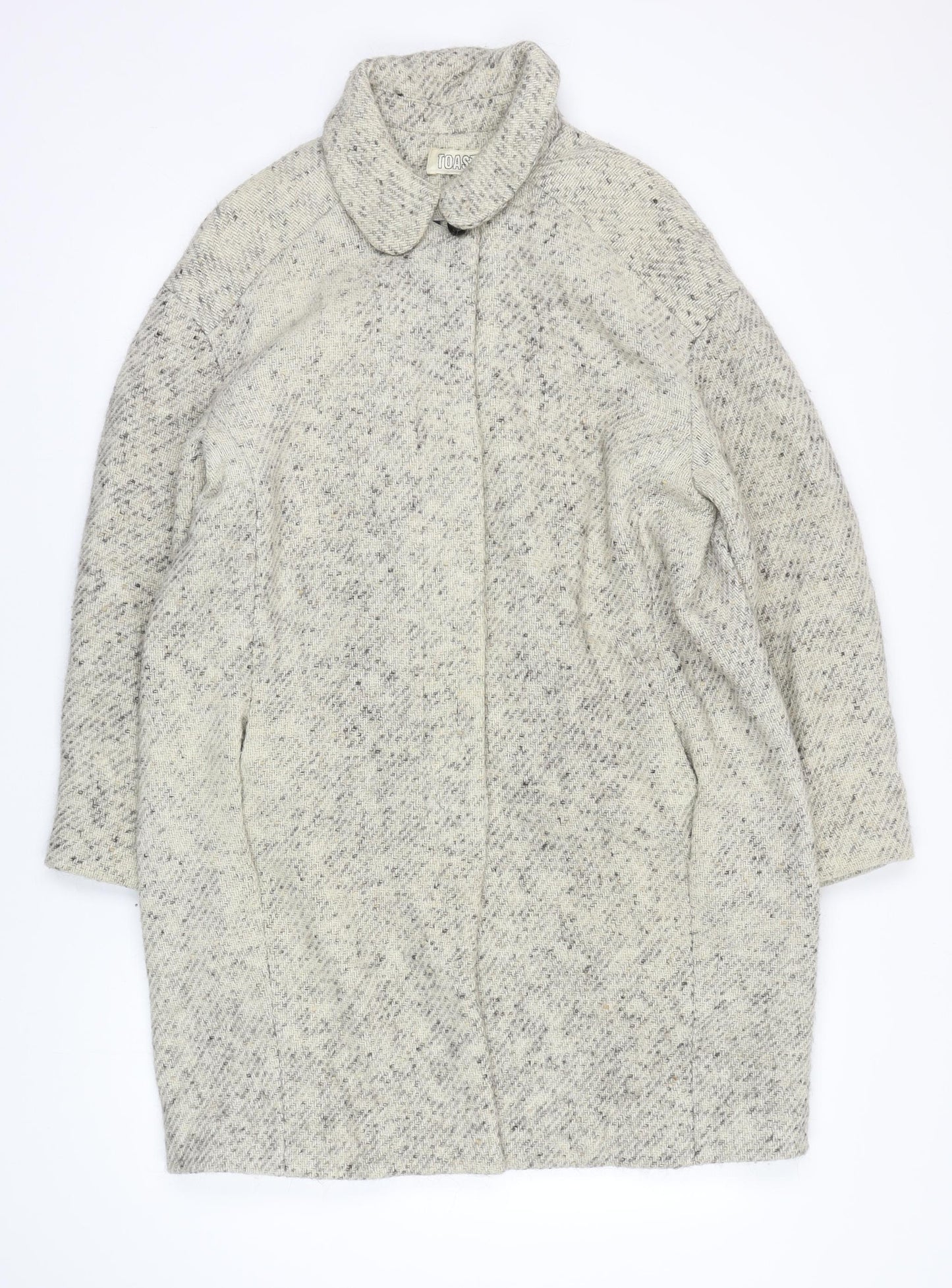 Toast Womens Beige Herringbone Jacket Coat Size 10 Button