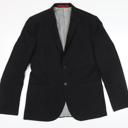 M&S Mens Black Polyester Jacket Blazer Size 40 Regular