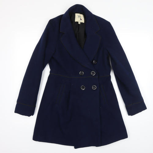 Yumi Womens Blue Overcoat Coat Size 12 Button