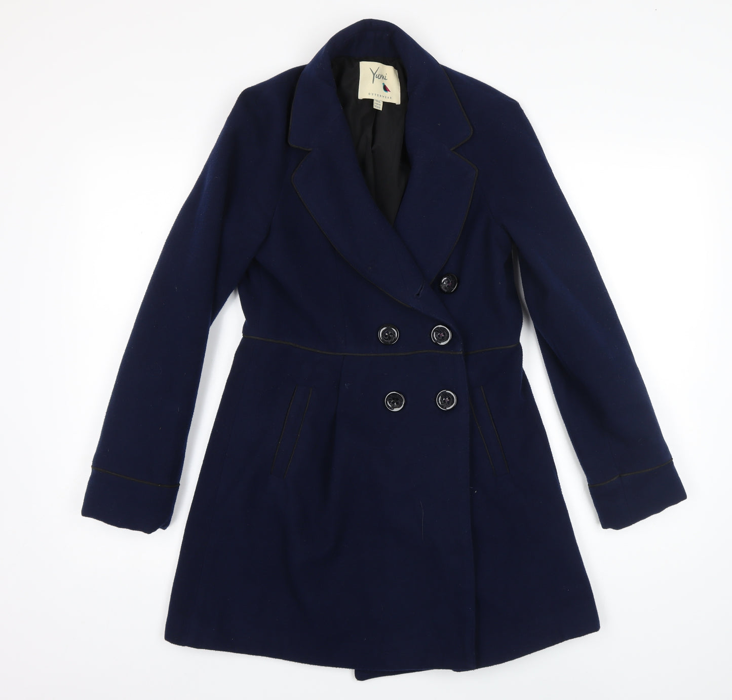 Yumi Womens Blue Overcoat Coat Size 12 Button