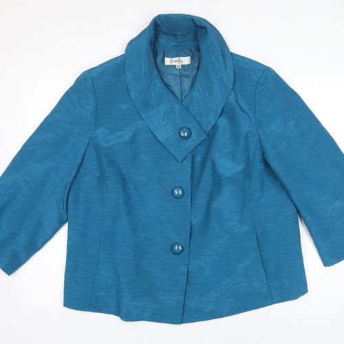 Emily Womens Blue Jacket Blazer Size 18 Button