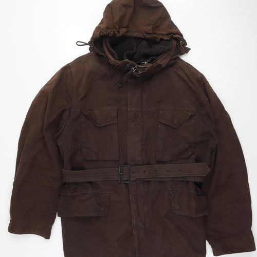 Sports Wear Mens Brown Parka Jacket Size L Zip - Detachable Knit Lining