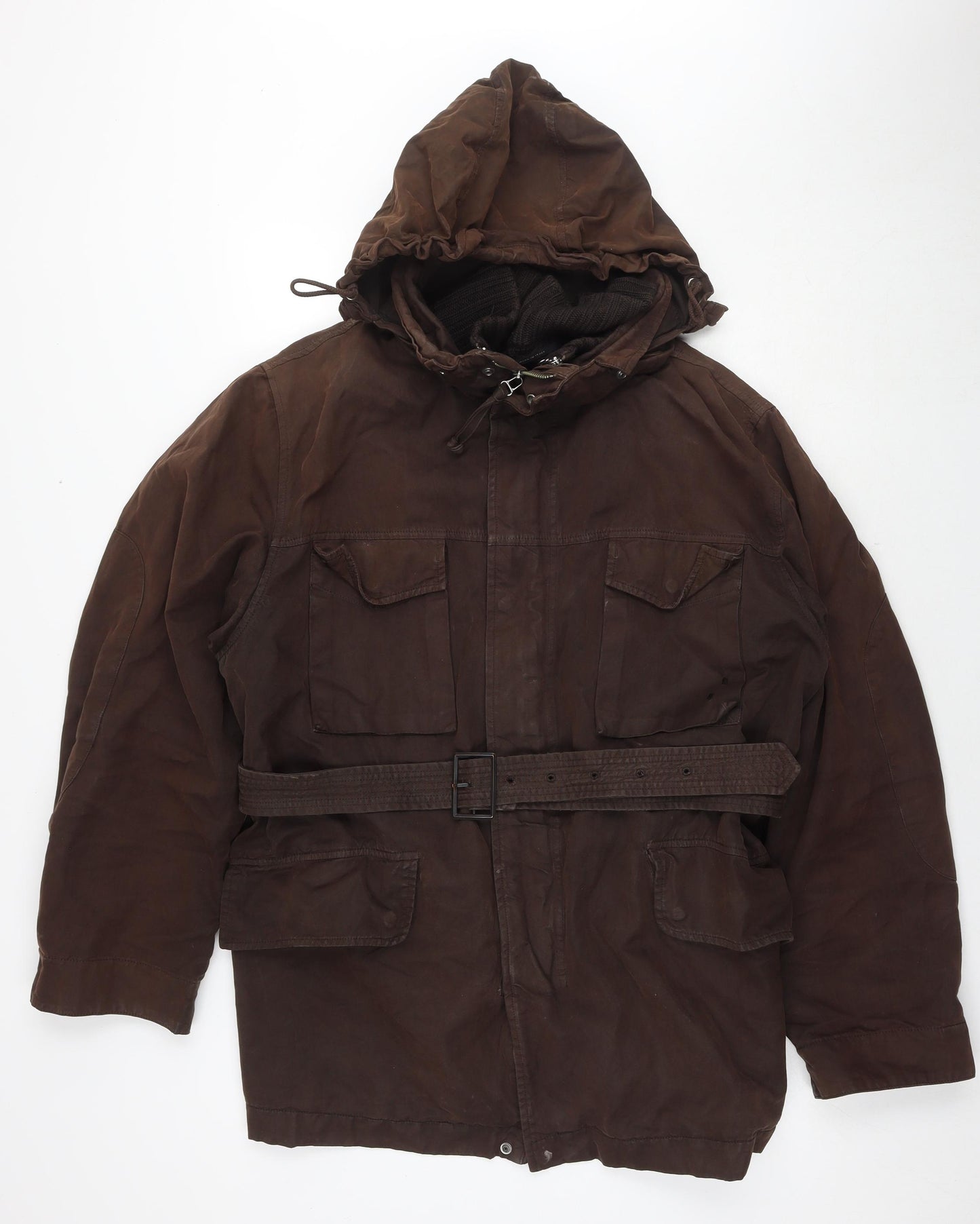 Sports Wear Mens Brown Parka Jacket Size L Zip - Detachable Knit Lining