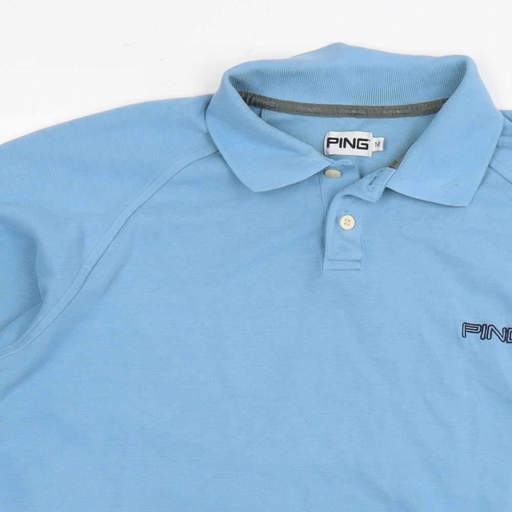 Ping Mens Blue Cotton Polo Size M Collared Pullover