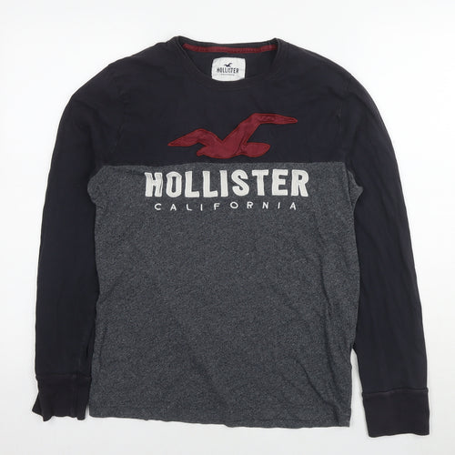 Hollister Mens Blue Cotton T-Shirt Size S Round Neck - Logo