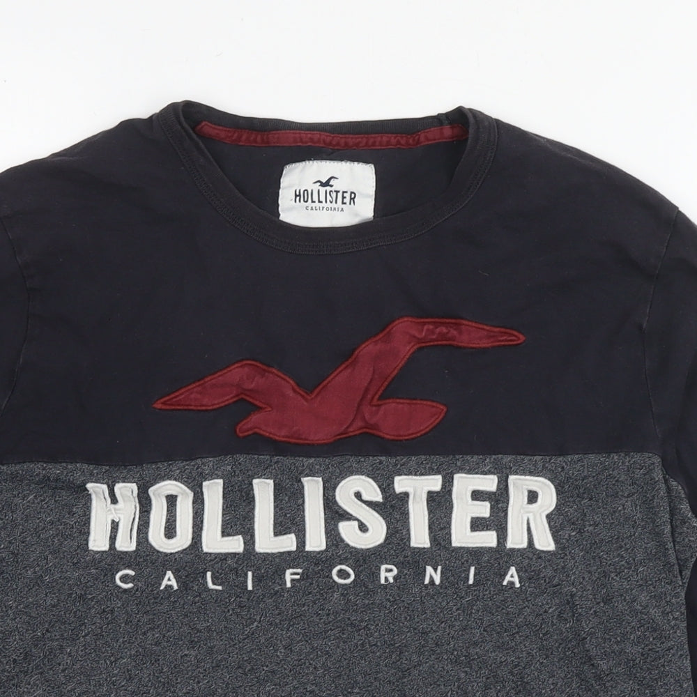 Hollister Mens Blue Cotton T-Shirt Size S Round Neck - Logo