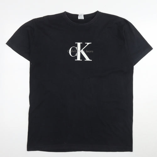 Calvin Klein Mens Black Cotton T-Shirt Size L Round Neck - Size L/XL Logo