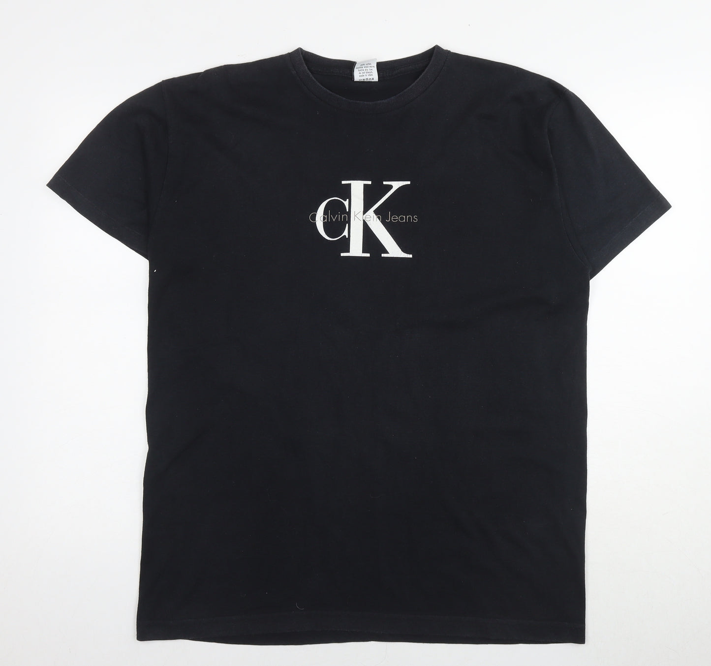 Calvin Klein Mens Black Cotton T-Shirt Size L Round Neck - Size L/XL Logo