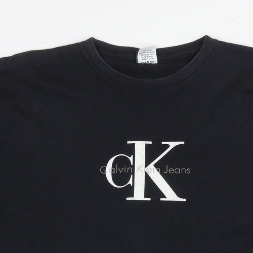 Calvin Klein Mens Black Cotton T-Shirt Size L Round Neck - Size L/XL Logo