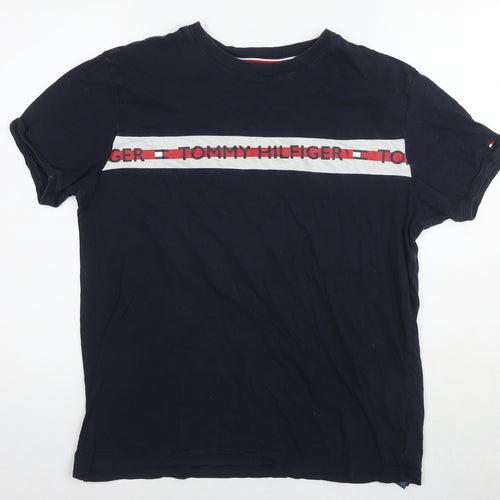 Tommy Hilfiger Mens Blue Cotton T-Shirt Size M Round Neck - Logo