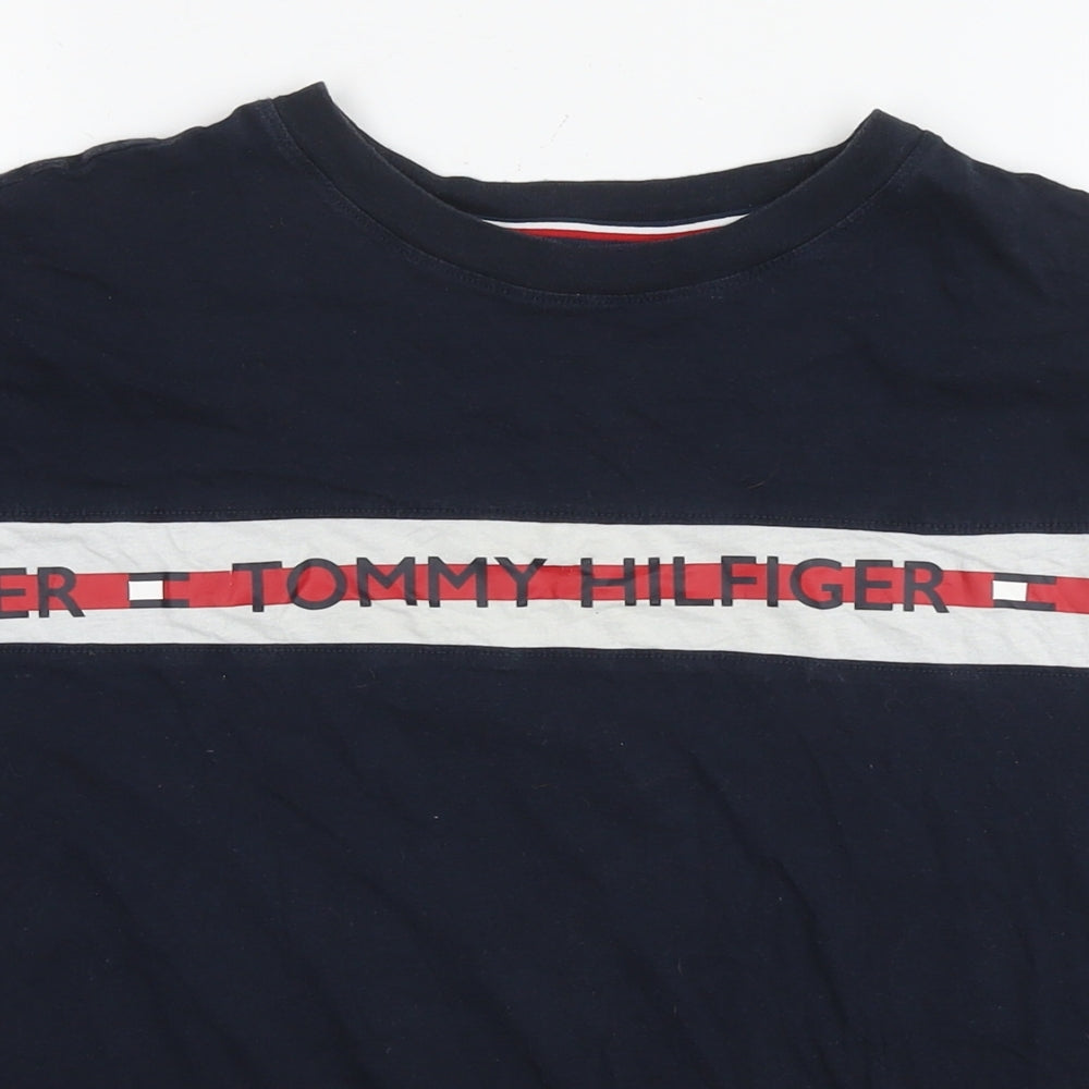 Tommy Hilfiger Mens Blue Cotton T-Shirt Size M Round Neck - Logo