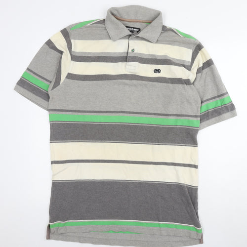 Ecko Unltd. Mens Grey Striped Cotton Polo Size L Collared Pullover