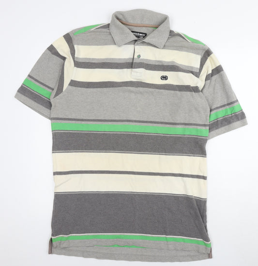 Ecko Unltd. Mens Grey Striped Cotton Polo Size L Collared Pullover