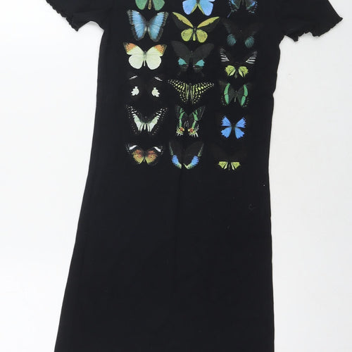 Urban Outfitters Womens Black Cotton T-Shirt Dress Size XS Round Neck Pullover - Butterflies