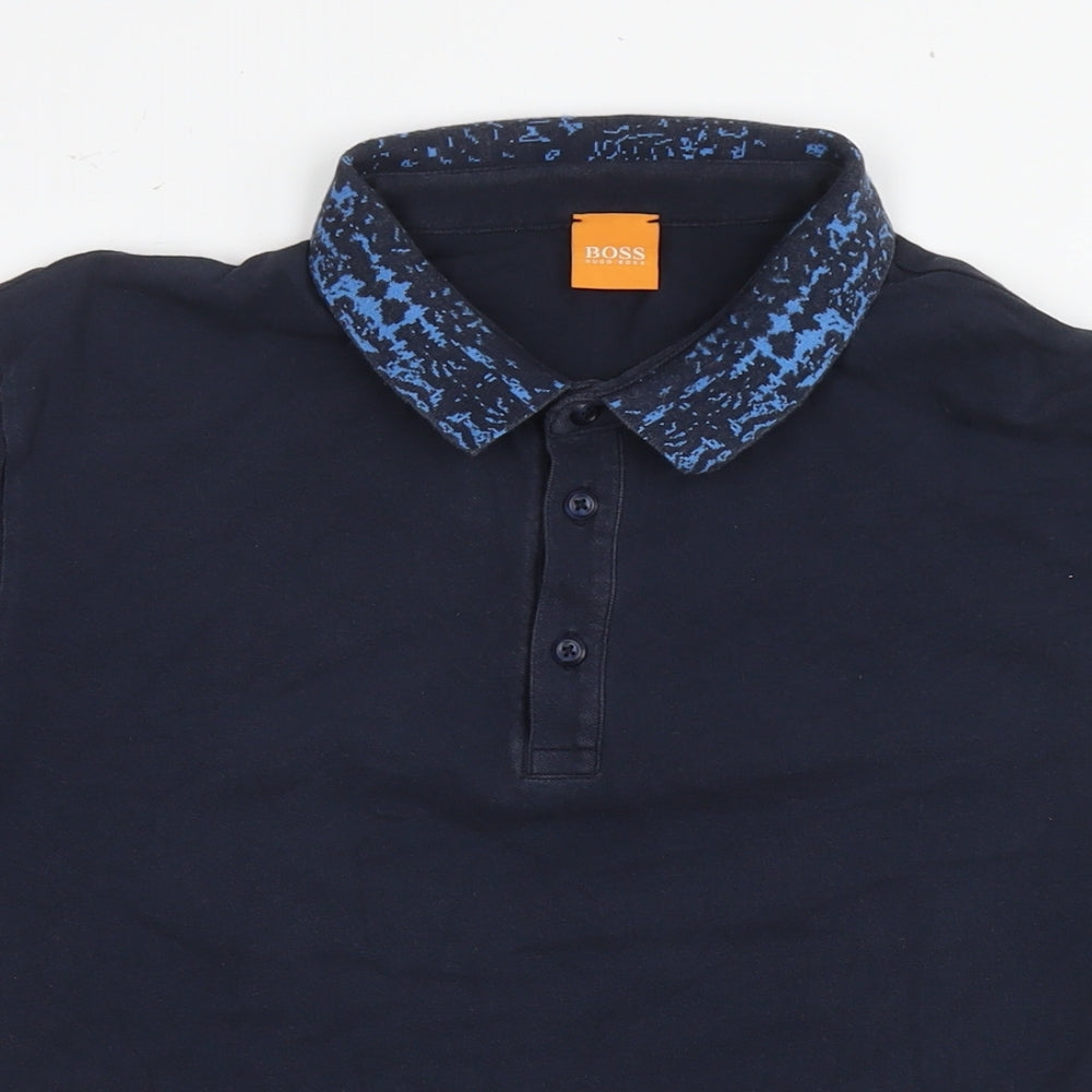 Boss Mens Blue Cotton Polo Size L Collared Pullover