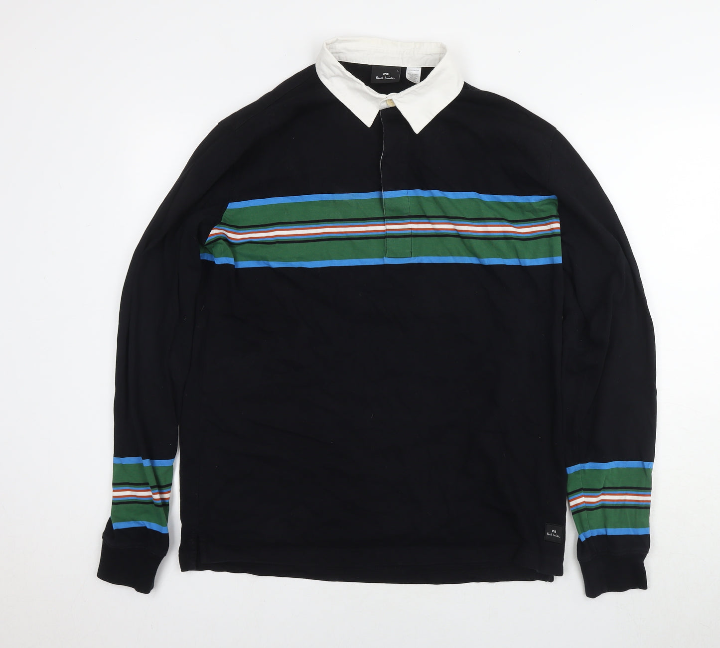 Paul Smith Mens Black Cotton Polo Size L Collared Pullover