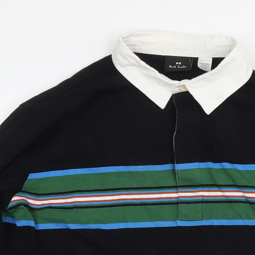 Paul Smith Mens Black Cotton Polo Size L Collared Pullover