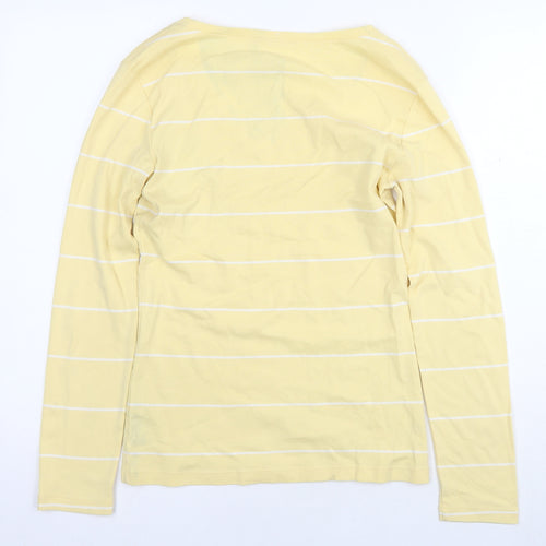 Tommy Hilfiger Womens Yellow Striped Cotton Basic T-Shirt Size M V-Neck