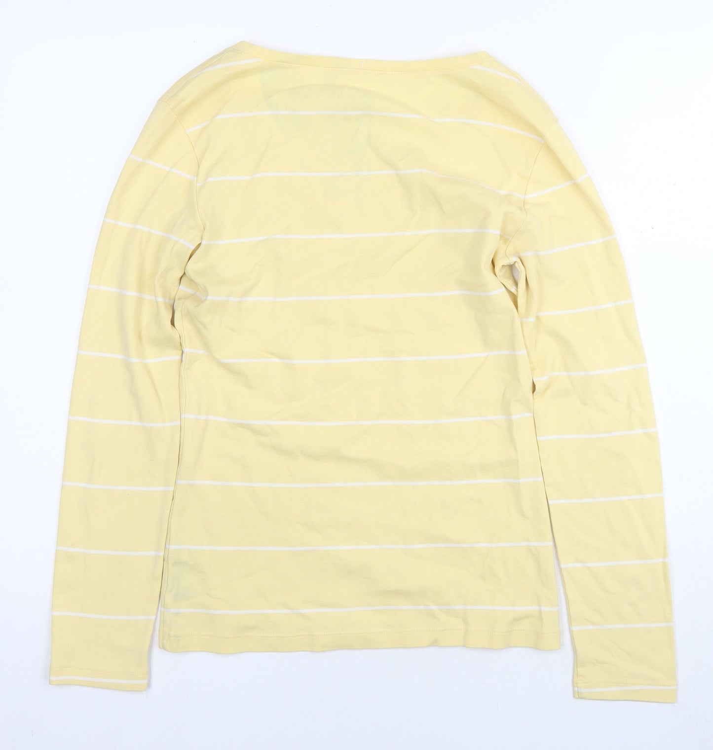 Tommy Hilfiger Womens Yellow Striped Cotton Basic T-Shirt Size M V-Neck