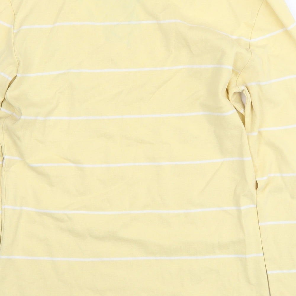 Tommy Hilfiger Womens Yellow Striped Cotton Basic T-Shirt Size M V-Neck
