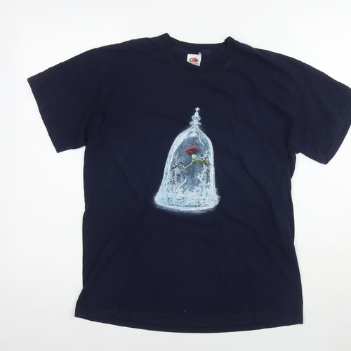 Disney Womens Blue Cotton Basic T-Shirt Size M Round Neck - The Beauty and the Beast