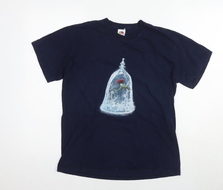 Disney Womens Blue Cotton Basic T-Shirt Size M Round Neck - The Beauty and the Beast