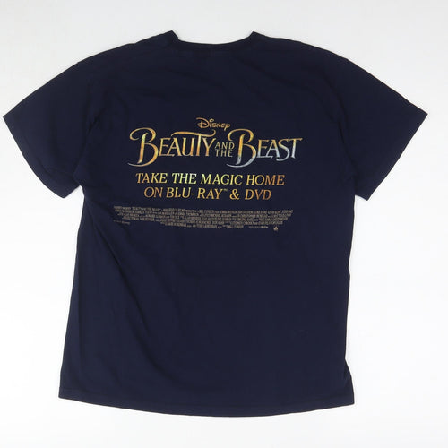Disney Womens Blue Cotton Basic T-Shirt Size M Round Neck - The Beauty and the Beast