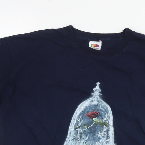 Disney Womens Blue Cotton Basic T-Shirt Size M Round Neck - The Beauty and the Beast