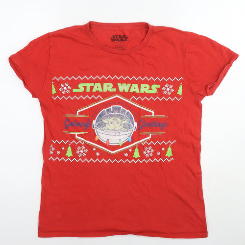 Star Wars Mens Red Cotton T-Shirt Size S Round Neck - Christmas Star Wars