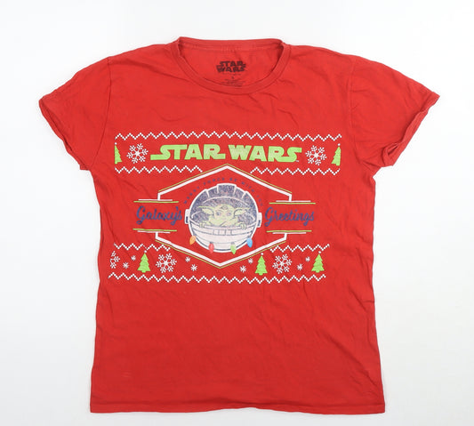 Star Wars Mens Red Cotton T-Shirt Size S Round Neck - Christmas Star Wars