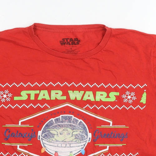 Star Wars Mens Red Cotton T-Shirt Size S Round Neck - Christmas Star Wars