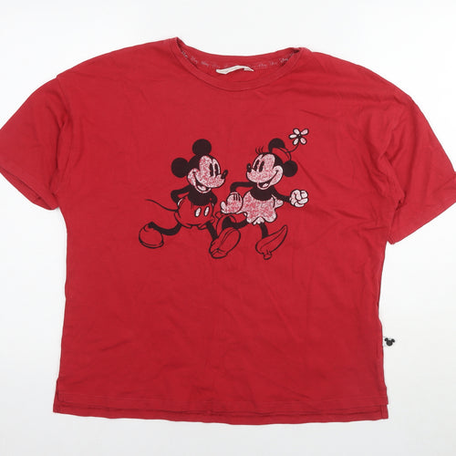 Disney Womens Red Cotton Basic T-Shirt Size 14 Round Neck - Mickey And Minnie Mouse