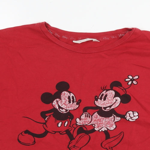 Disney Womens Red Cotton Basic T-Shirt Size 14 Round Neck - Mickey And Minnie Mouse