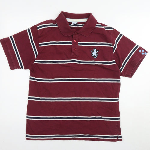 AVFC Mens Red Striped Cotton Polo Size M Collared Pullover