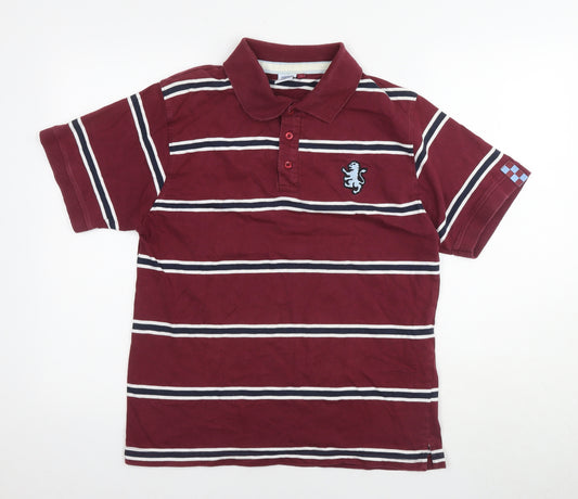 AVFC Mens Red Striped Cotton Polo Size M Collared Pullover