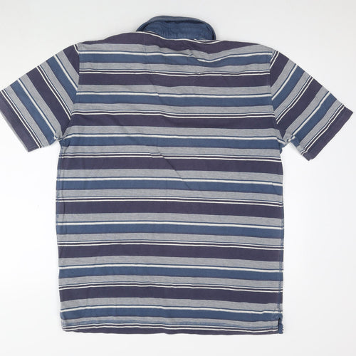 Boston Crew Mens Blue Striped Cotton Polo Size L Collared Pullover