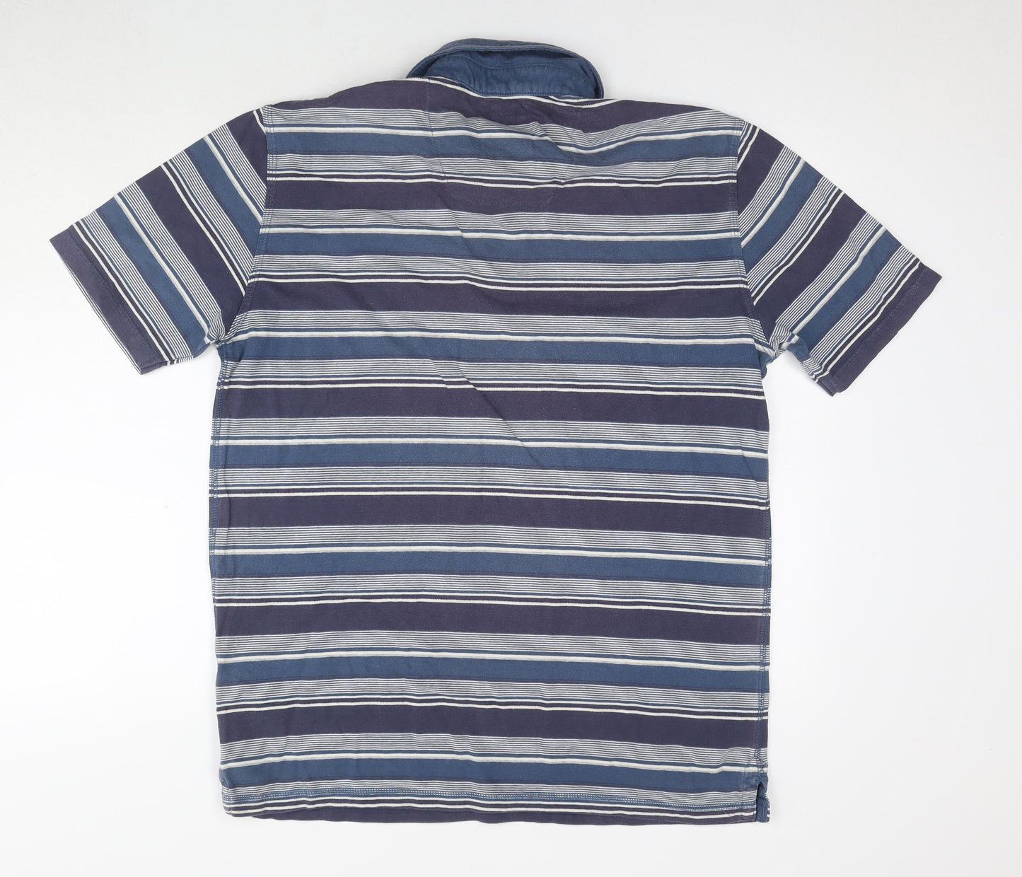 Boston Crew Mens Blue Striped Cotton Polo Size L Collared Pullover