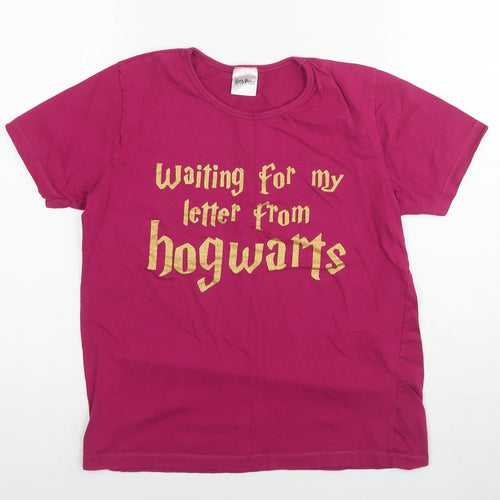 Harry Potter Girls Pink Cotton Basic T-Shirt Size 11-12 Years Round Neck Pullover - Hogwarts