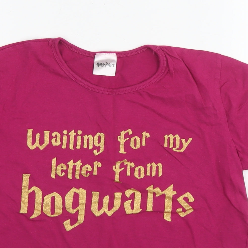 Harry Potter Girls Pink Cotton Basic T-Shirt Size 11-12 Years Round Neck Pullover - Hogwarts