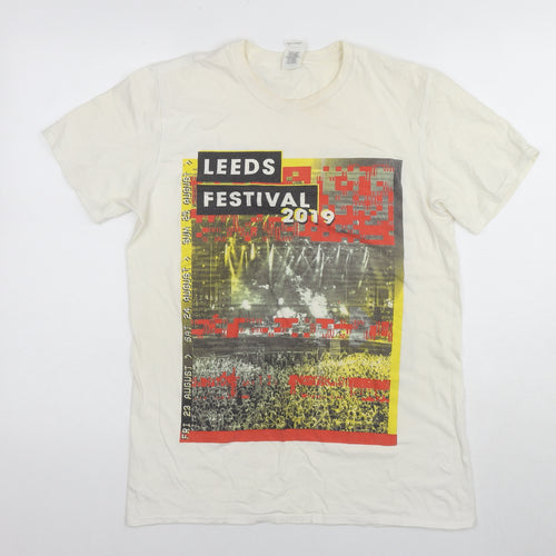 Leeds Festival Womens White Cotton Basic T-Shirt Size M Round Neck - Festival