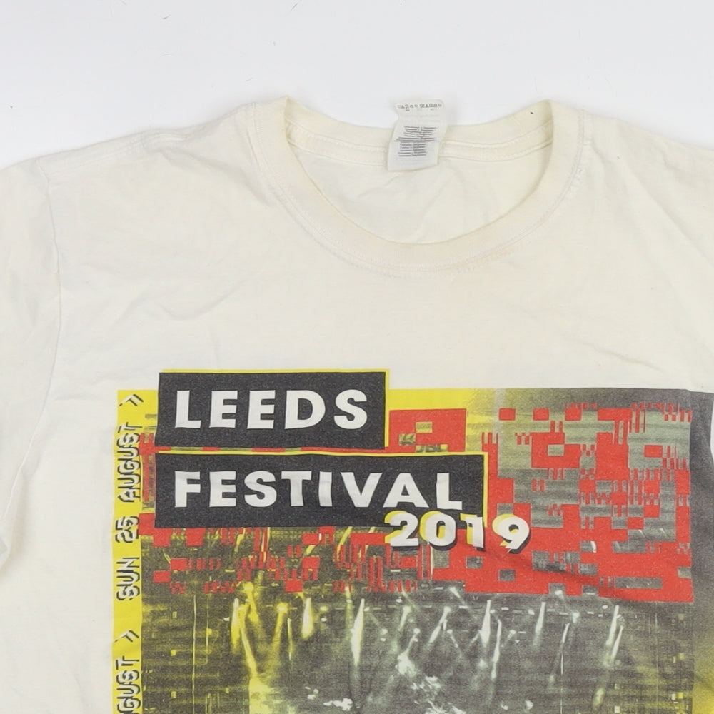 Leeds Festival Womens White Cotton Basic T-Shirt Size M Round Neck - Festival