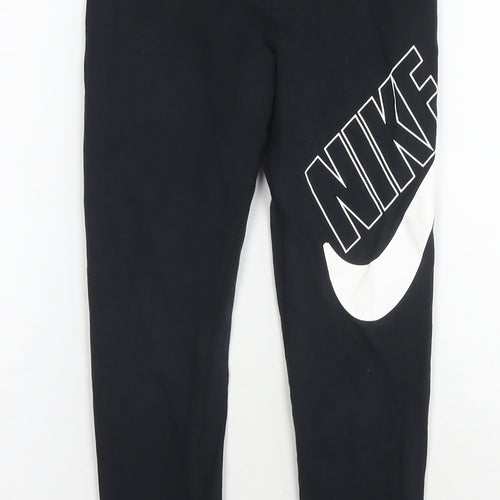 Nike Girls Black Polyester Pedal Pusher Trousers Size 9-10 Years L22 in Regular Pullover - Age 9-11 Years Logo
