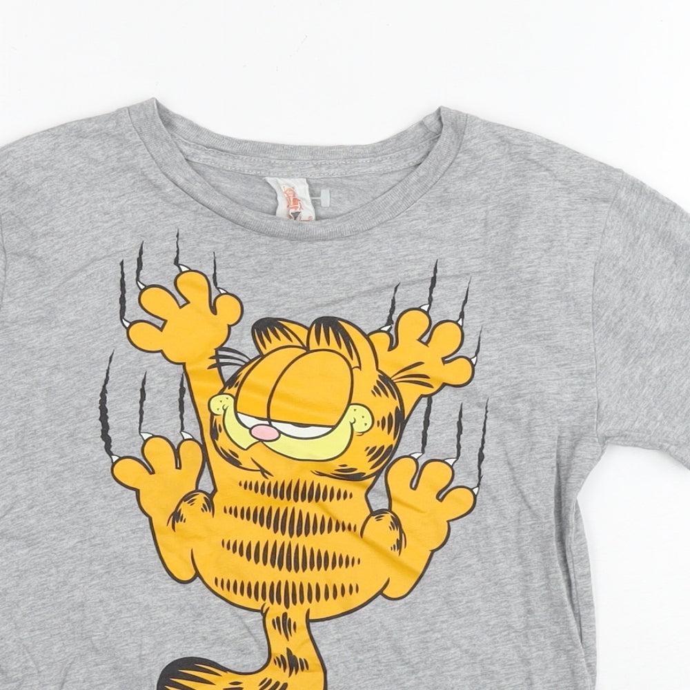 Garfield Girls Grey Cotton Basic T-Shirt Size 9-10 Years Round Neck Pullover - Garfield